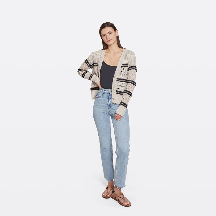 Autumn Cashmere Chunky Multi Stitch Cardigan In Sand Dollar/Black