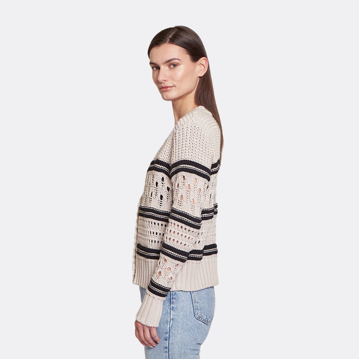 Autumn Cashmere Chunky Multi Stitch Cardigan In Sand Dollar/Black