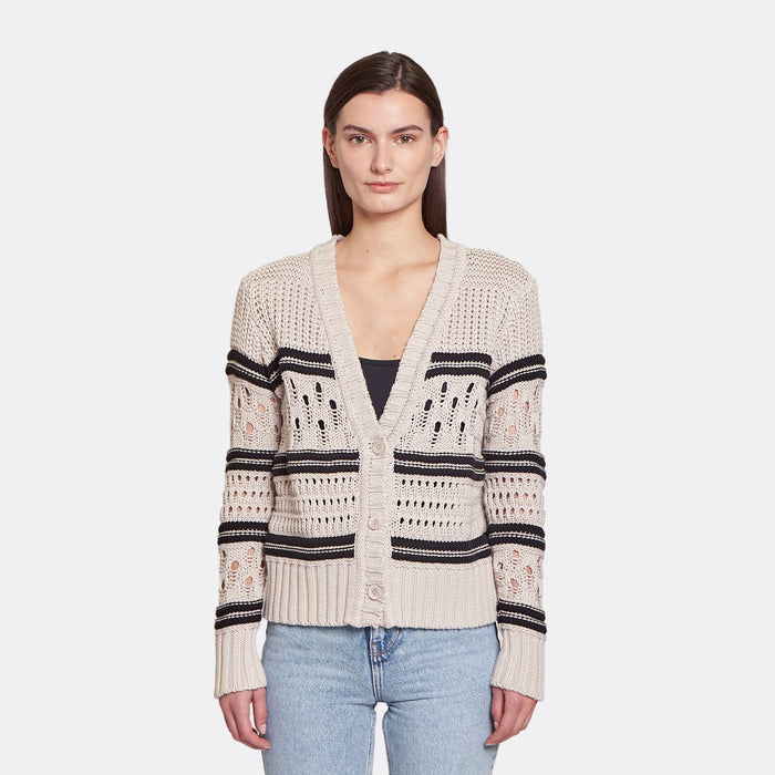 autumn cashmere Chunky Multi Stitch Cardigan in Sand Dollar/Black