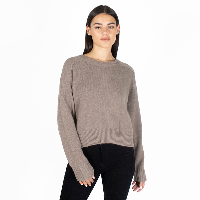 autumn cashmere Cropped Boxy Crew Back Yoke in Bark