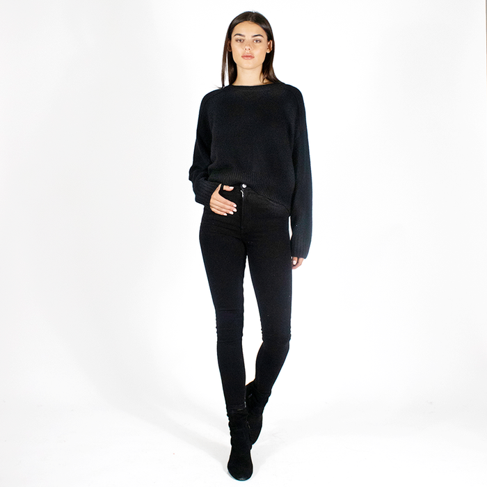 Autumn Cashmere Cropped Boxy Crew Back Yoke In Ebony