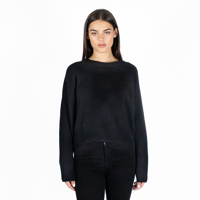 autumn cashmere Cropped Boxy Crew Back Yoke in Ebony