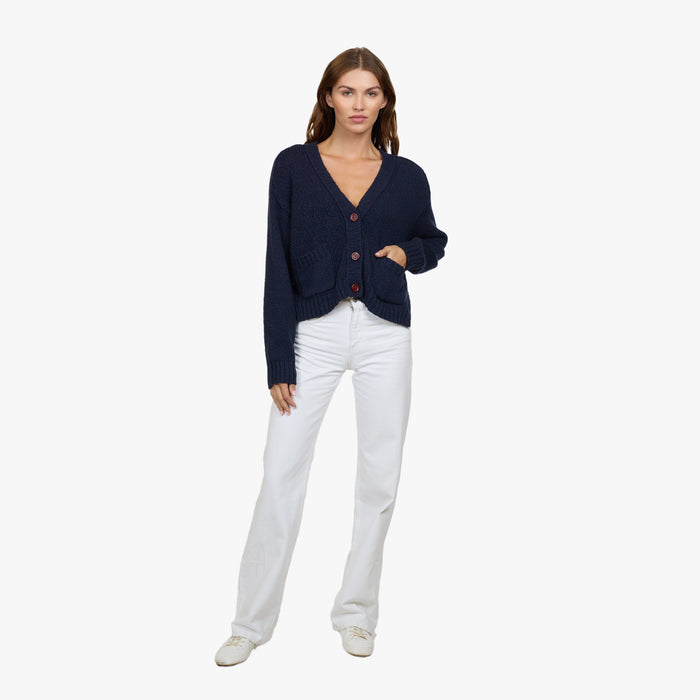 Autumn Cashmere Cropped V Neck Cardigan W/ Pockets In Navy
