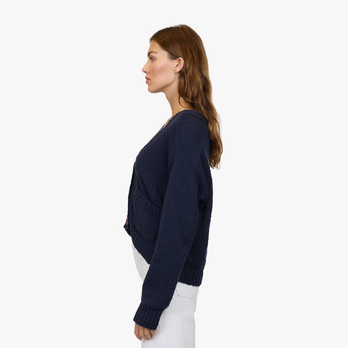 Autumn Cashmere Cropped V Neck Cardigan W/ Pockets In Navy
