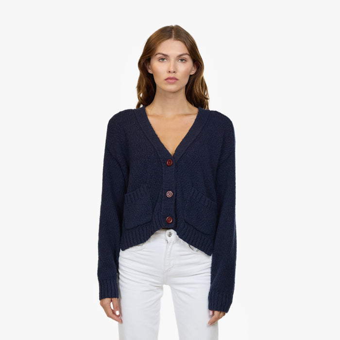 autumn cashmere Cropped V Neck Cardigan w/ Pockets in Navy