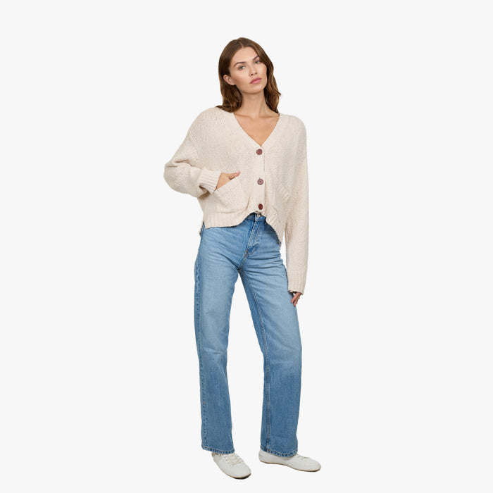 Autumn Cashmere Cropped V Neck Cardigan W/ Pockets In Sand