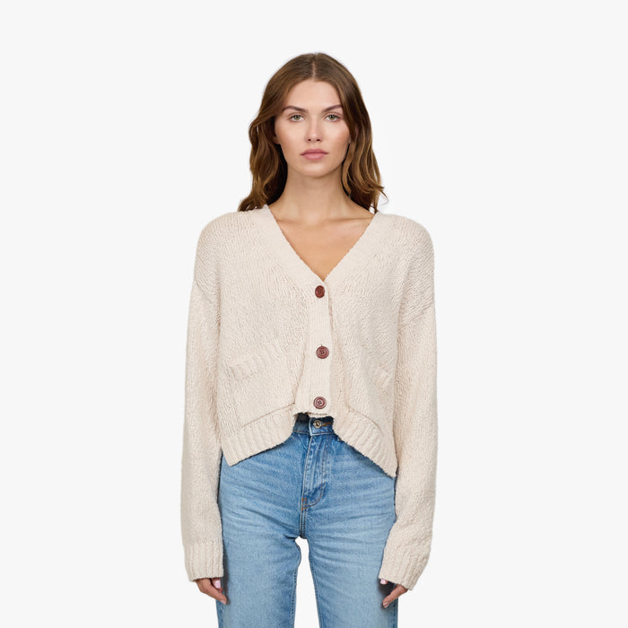 autumn cashmere Cropped V Neck Cardigan w/ Pockets in Sand