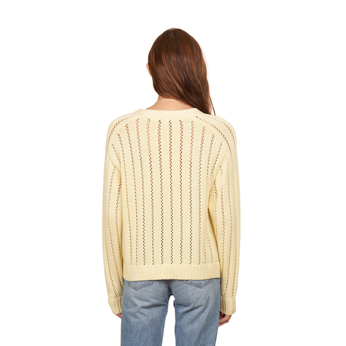 Autumn Cashmere Cropped V-Neck Cardigan W/ Pointelle Ladder Stitch In Chickadee