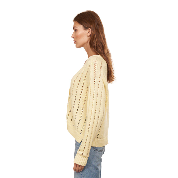 Autumn Cashmere Cropped V-Neck Cardigan W/ Pointelle Ladder Stitch In Chickadee