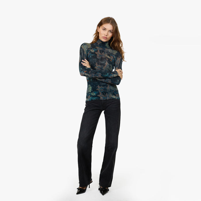 Autumn Cashmere Dark Watercolor Second Skin Sheer Mock