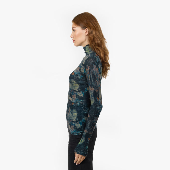 Autumn Cashmere Dark Watercolor Second Skin Sheer Mock