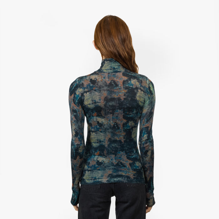 Autumn Cashmere Dark Watercolor Second Skin Sheer Mock