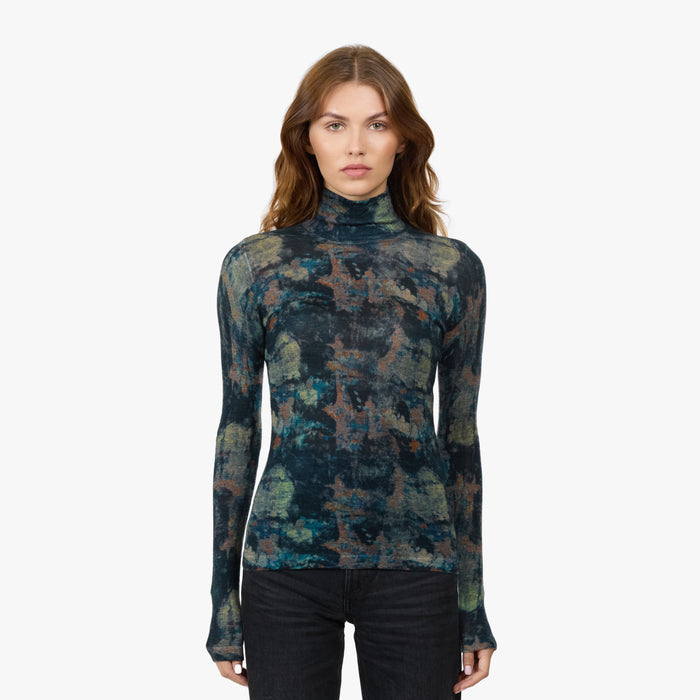 autumn cashmere Dark Watercolor Second Skin Sheer Mock