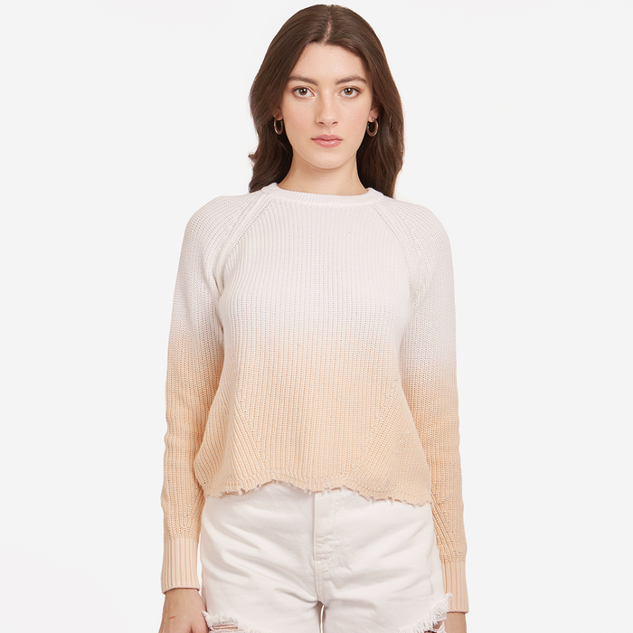 Autumn Cashmere Dip Dye Scallop Shaker Crew In Bleach White/Latte