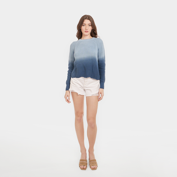 Autumn Cashmere Dip Dye Scallop Shaker Crew In Sky Navy Blue