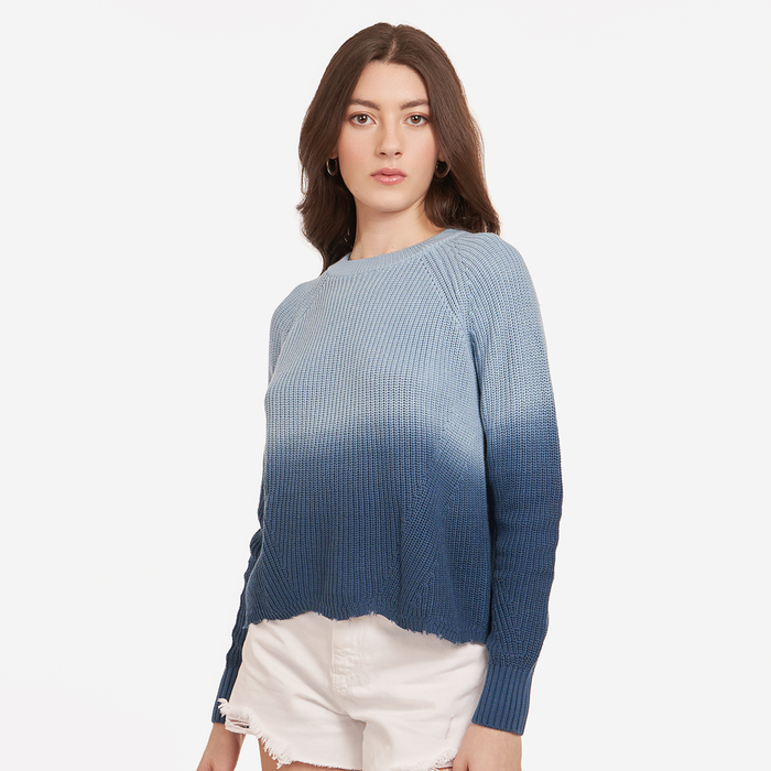 Autumn Cashmere Dip Dye Scallop Shaker Crew In Sky Navy Blue