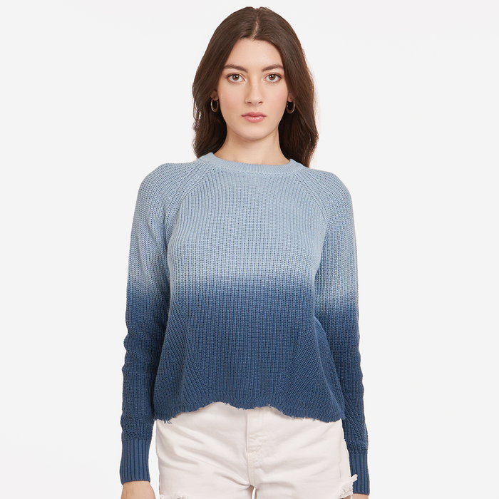 autumn cashmere Dip Dye Scallop Shaker Crew in Sky Navy Blue