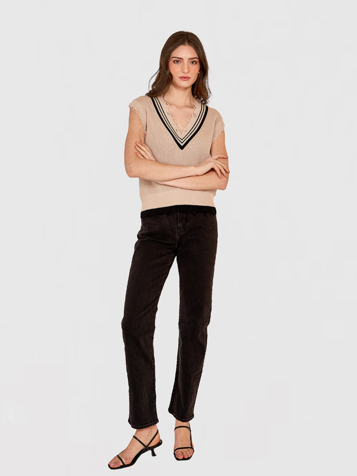 Autumn Cashmere Distressed Cotton Shaker Vest W/ Varsity Stripes In Latte/Black