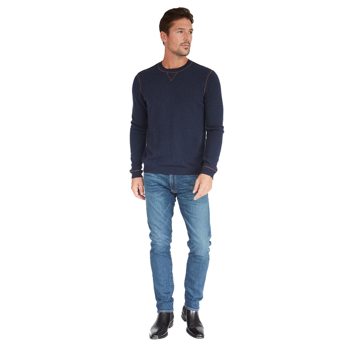 Autumn Cashmere Double Coverstitch Crew In Navy/Merlot