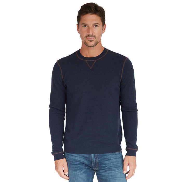 autumn cashmere Double Coverstitch Crew in Navy/Merlot