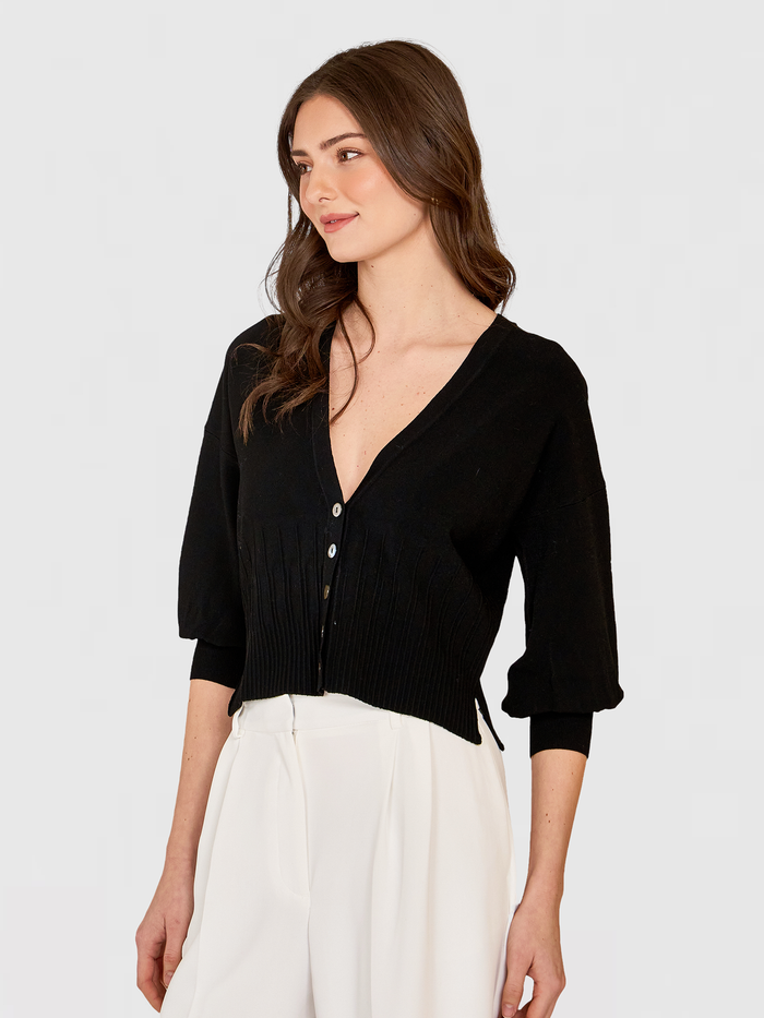 Autumn Cashmere Drop Shoulder Cardigan W/ Ottoman Ribs In Black