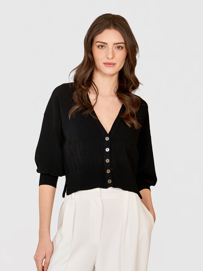 autumn cashmere Drop Shoulder Cardigan w/ Ottoman Ribs in Black