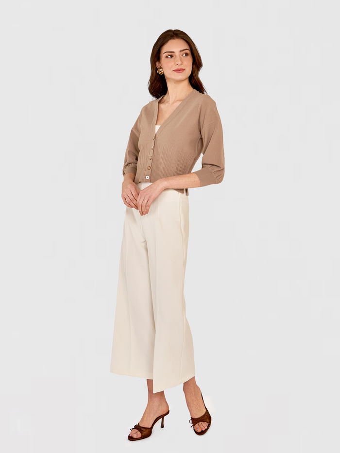 Autumn Cashmere Drop Shoulder Cardigan W/ Ottoman Ribs In Mushroom