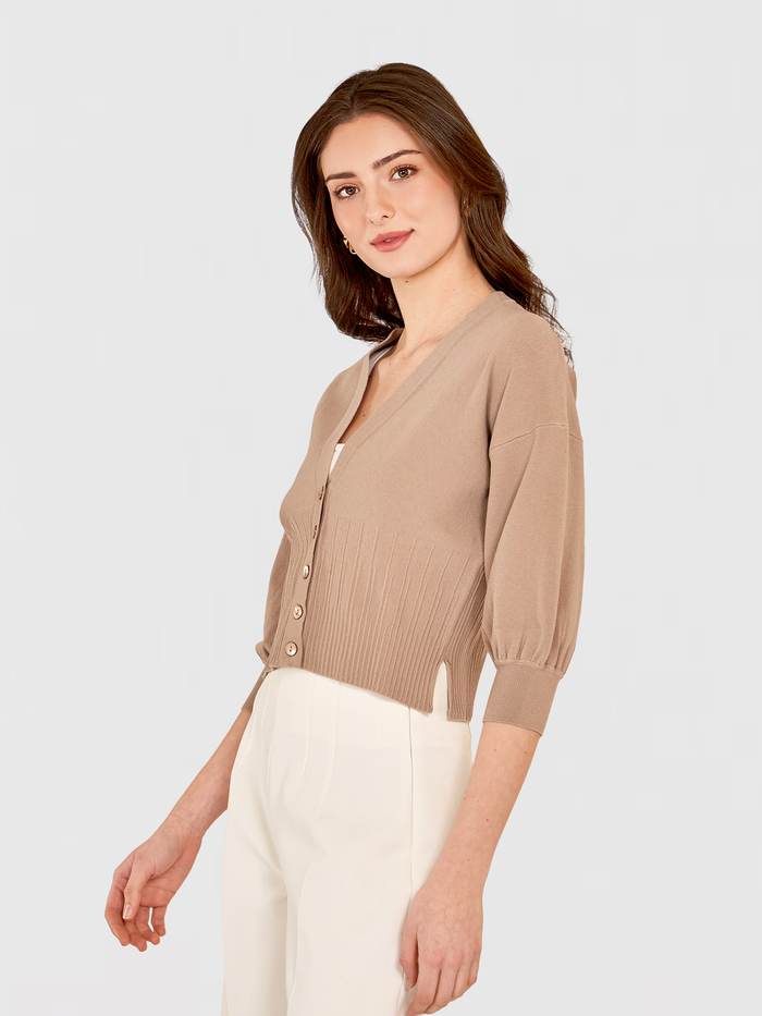 Autumn Cashmere Drop Shoulder Cardigan W/ Ottoman Ribs In Mushroom