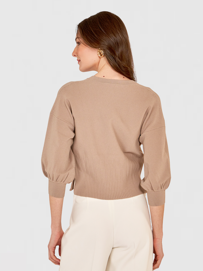 Autumn Cashmere Drop Shoulder Cardigan W/ Ottoman Ribs In Mushroom