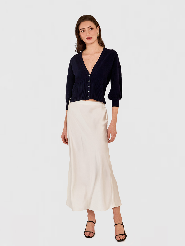 Autumn Cashmere Drop Shoulder Cardigan W/ Ottoman Ribs In Navy