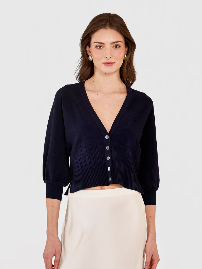 autumn cashmere Drop Shoulder Cardigan w/ Ottoman Ribs in Navy
