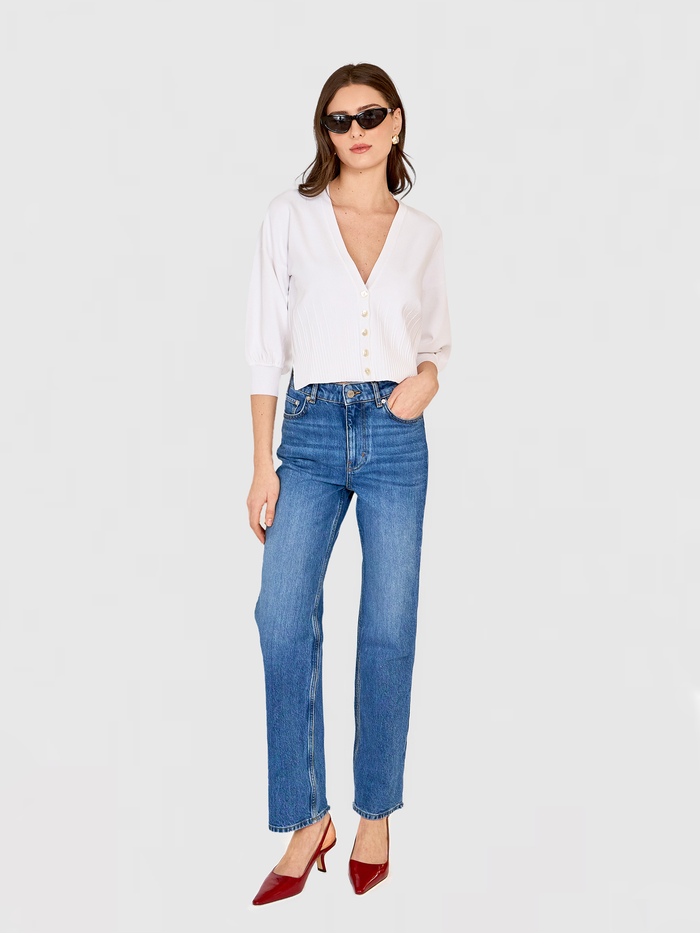 Autumn Cashmere Drop Shoulder Cardigan W/ Ottoman Ribs In White