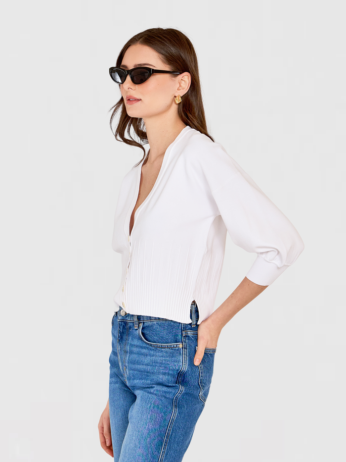 Autumn Cashmere Drop Shoulder Cardigan W/ Ottoman Ribs In White