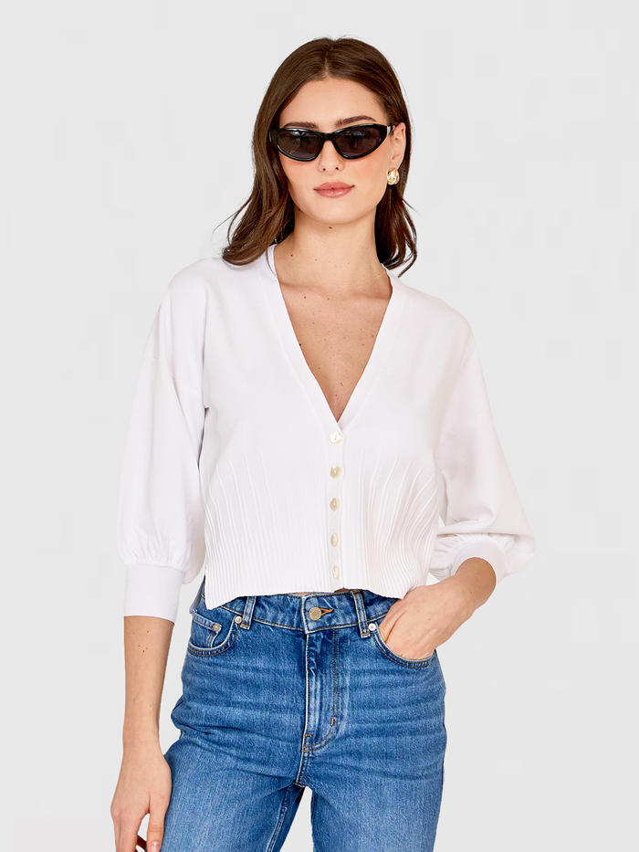 autumn cashmere Drop Shoulder Cardigan w/ Ottoman Ribs in White