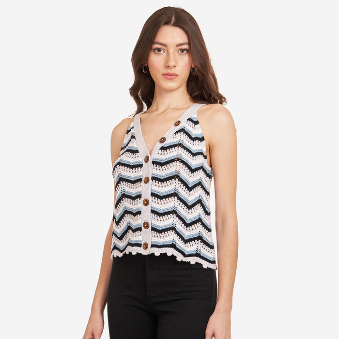 Autumn Cashmere Flame Stitch Button Front Halter In Blue