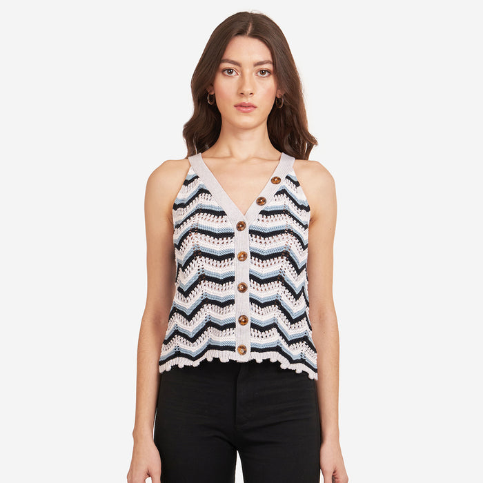 autumn cashmere Flame Stitch Button Front Halter in Blue