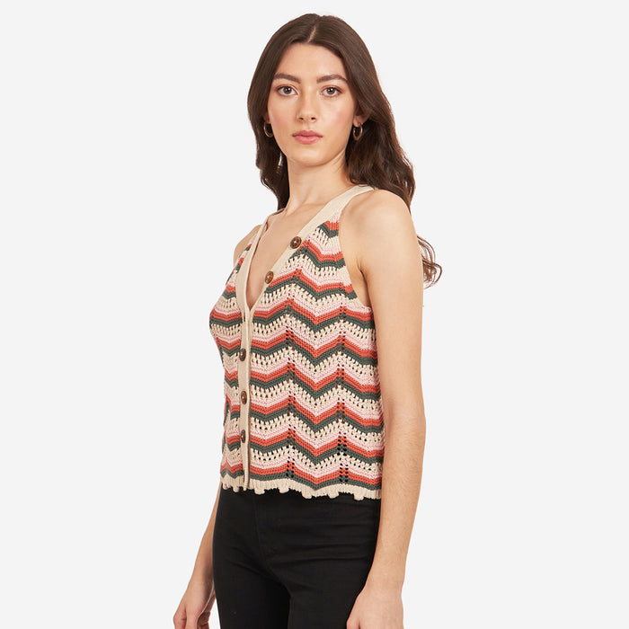 Autumn Cashmere Flame Stitch Button Front Halter In Papaya