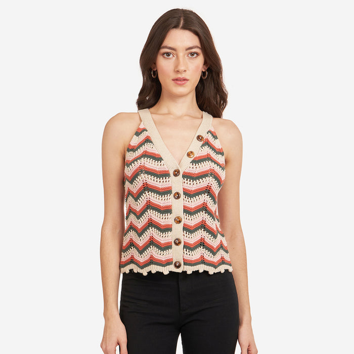 autumn cashmere Flame Stitch Button Front Halter in Papaya
