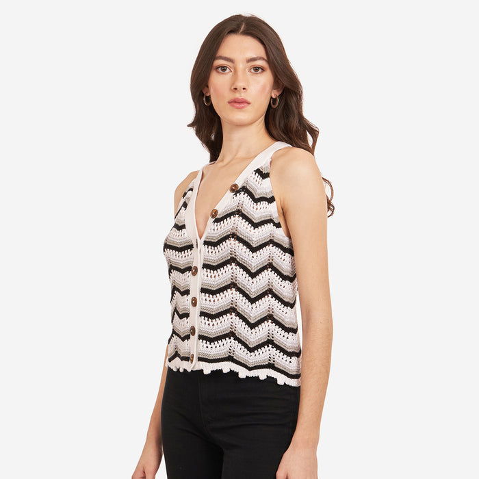 Autumn Cashmere Flame Stitch Button Front Halter In Sweatshirt