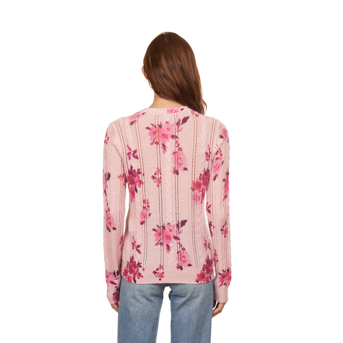 Autumn Cashmere Floral Printed Cable & Pointelle Crew