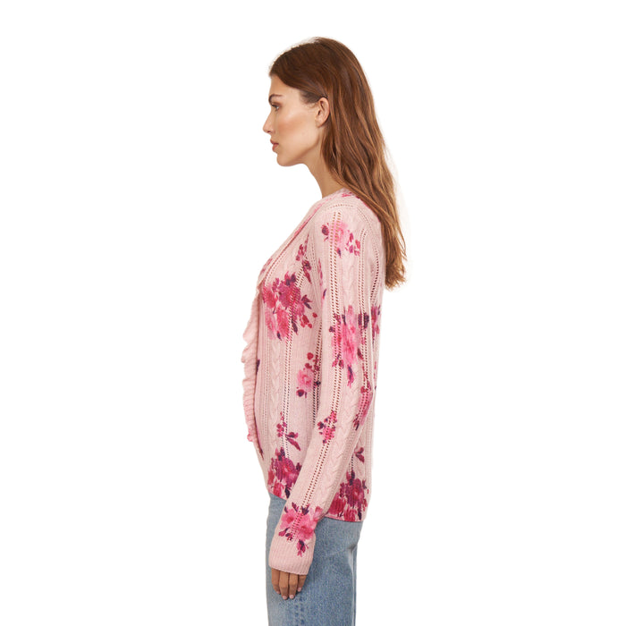 Autumn Cashmere Floral Printed Cable & Pointelle Crew
