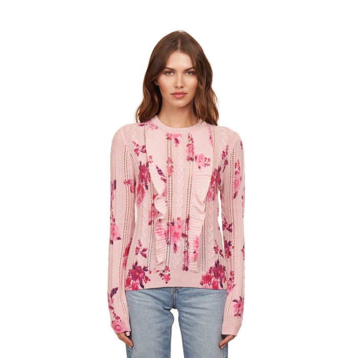 autumn cashmere Floral Printed Cable & Pointelle Crew