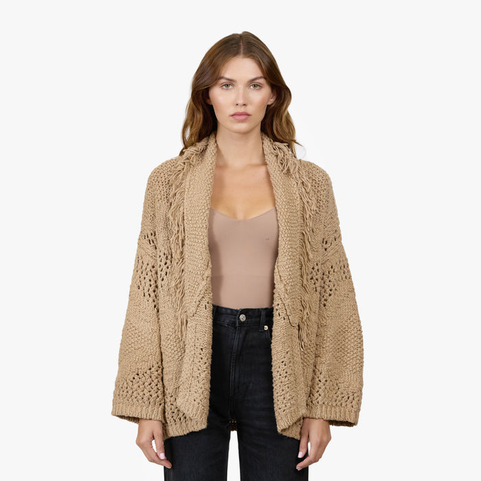 autumn cashmere Fringed Shawl Collar Jacket in Paper Bag