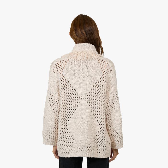 Autumn Cashmere Fringed Shawl Collar Jacket In Sand