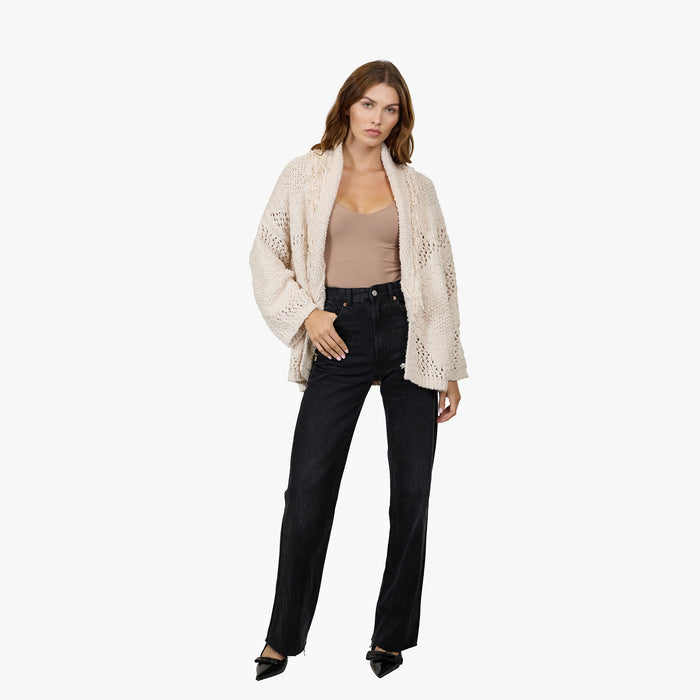 Autumn Cashmere Fringed Shawl Collar Jacket In Sand