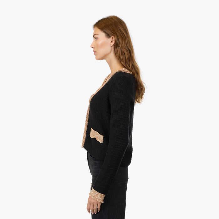 Autumn Cashmere Fringed Trimmed V-Neck Jacket In Black Combo