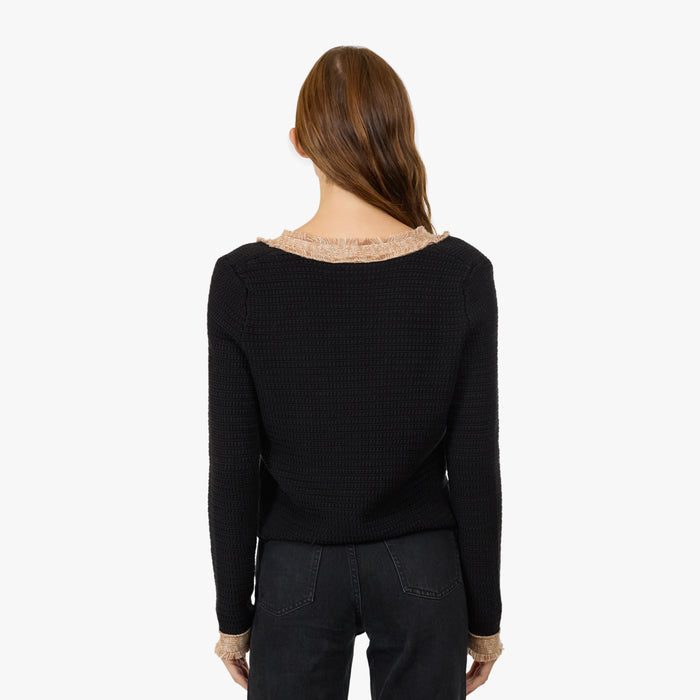 Autumn Cashmere Fringed Trimmed V-Neck Jacket In Black Combo