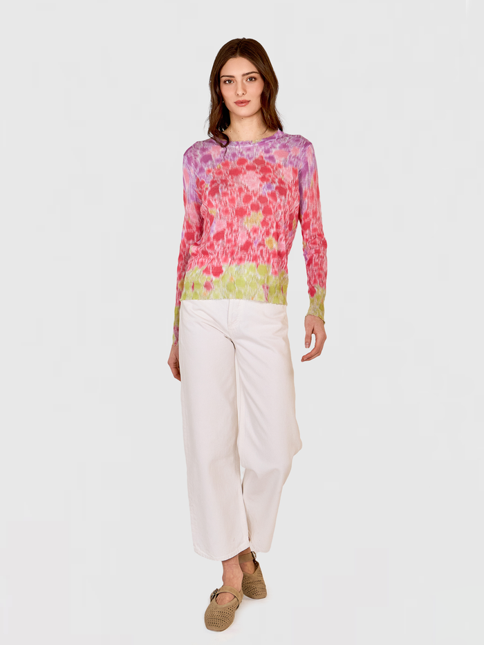 Autumn Cashmere Gradient Botanic Print Distressed Crew