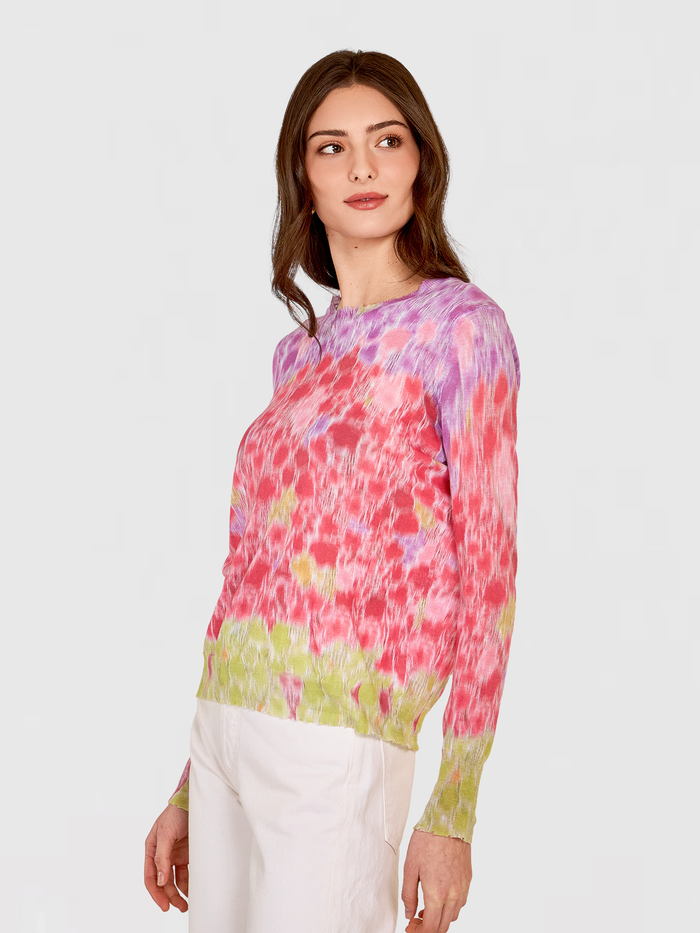 Autumn Cashmere Gradient Botanic Print Distressed Crew