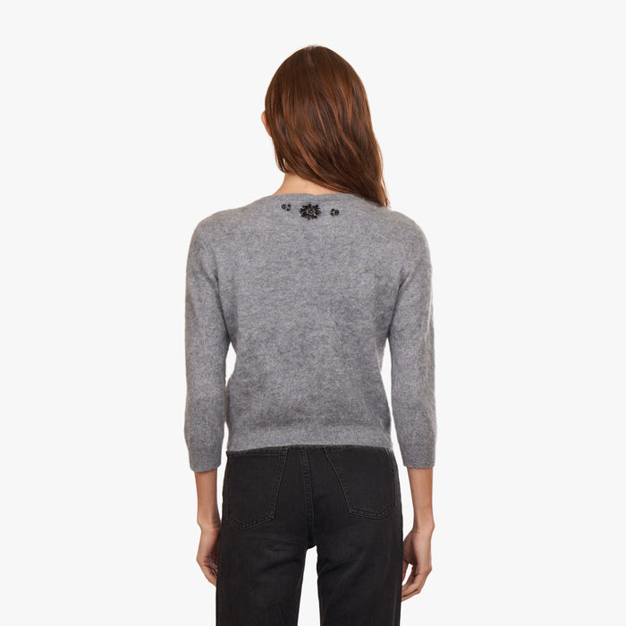 Autumn Cashmere Hand Beaded Brushed Cashmere Baby Cardigan In Feather